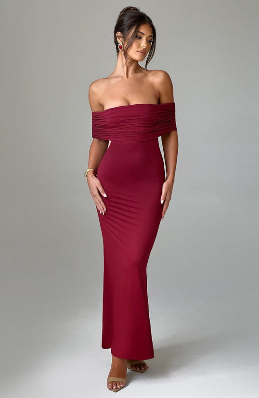 Amélia Satijnen Maxi Jurk - Burgundy