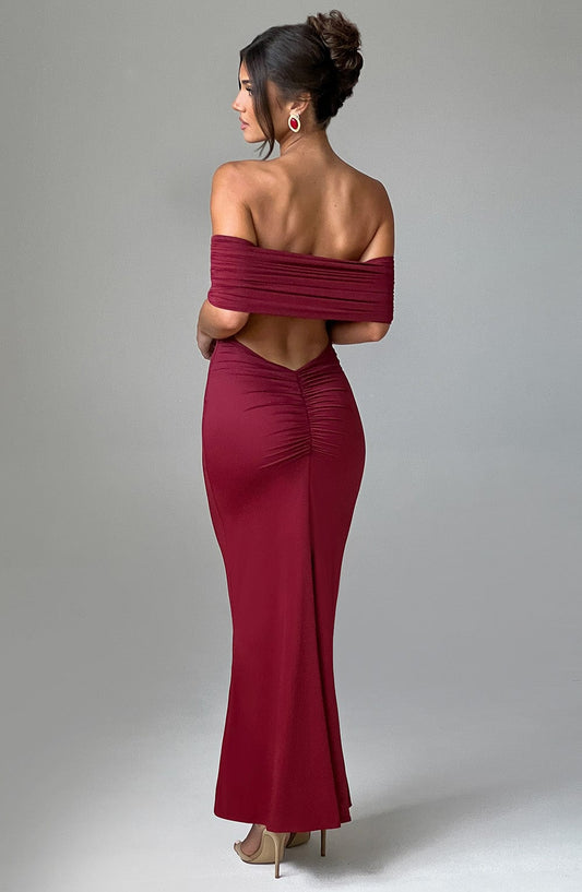 Amélia Satijnen Maxi Jurk - Burgundy